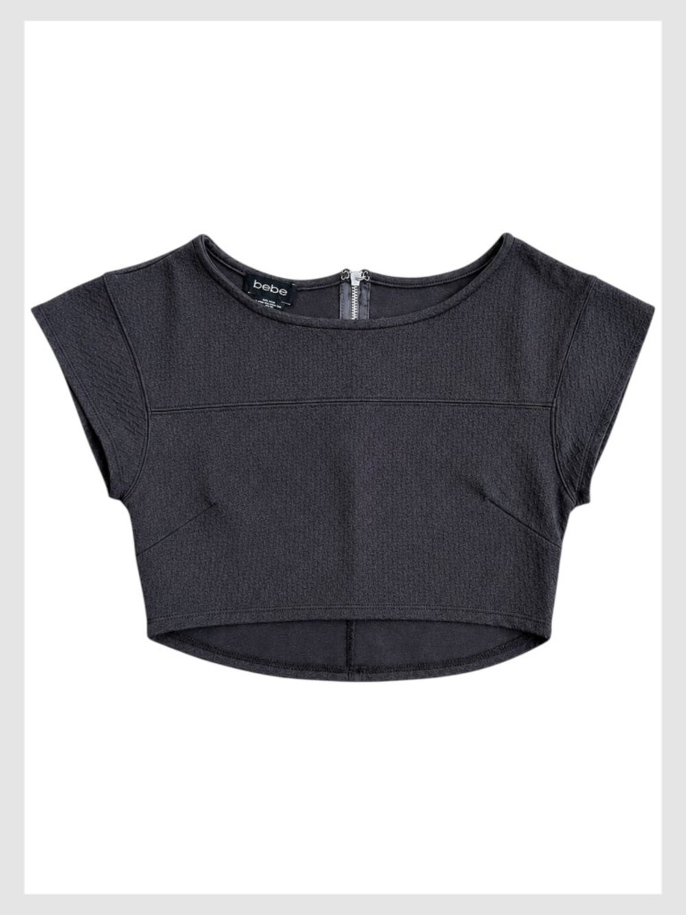 Bebe Crop Top Charcoal Gray Fitted Stretch Knit XS - Picture 2 of 8